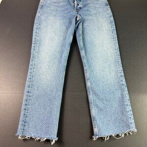 AGOLDE Jeans Women's 28x25* Riley Long High Rise Straight Crop Blue Denim Tag 27